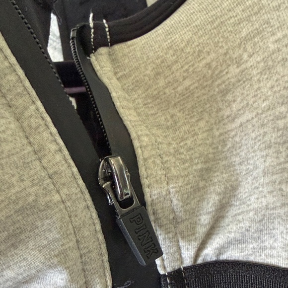 PINK Victoria's Secret Gray and Black Front-Zip Sports Bra - Picture 7 of 7